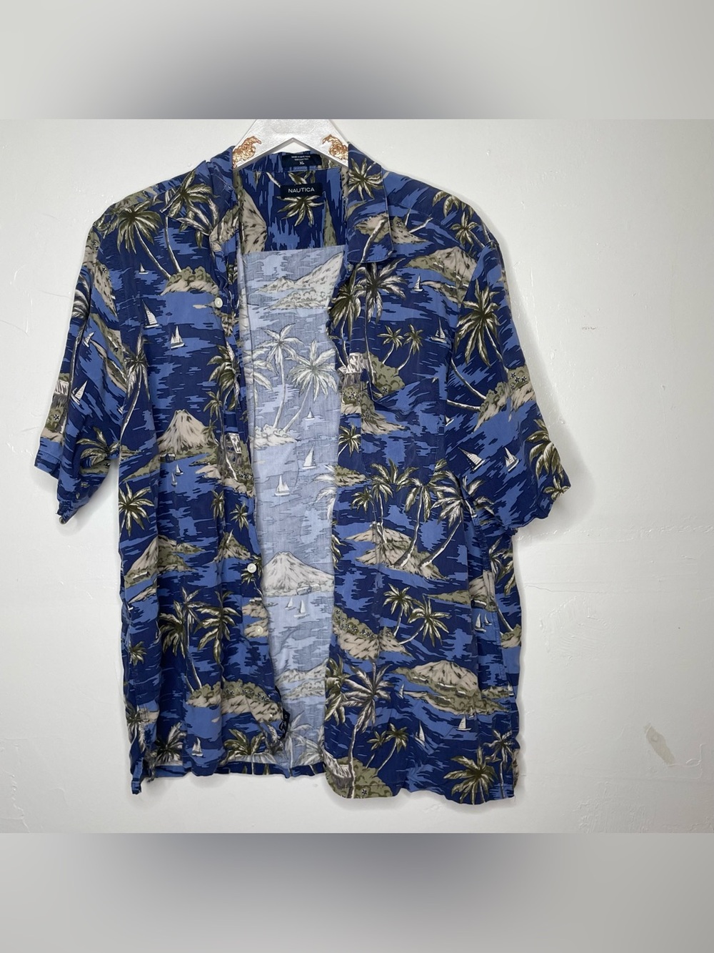 TROPICAL HAWAIIAN PALM TREE PRINT VACATION BUTTON DOWN SHIRT SZ XL